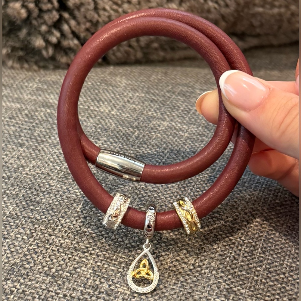 Tara’s Diary Leather Wrap Around Sterling Silver Swarovski Crystal Bracelet
